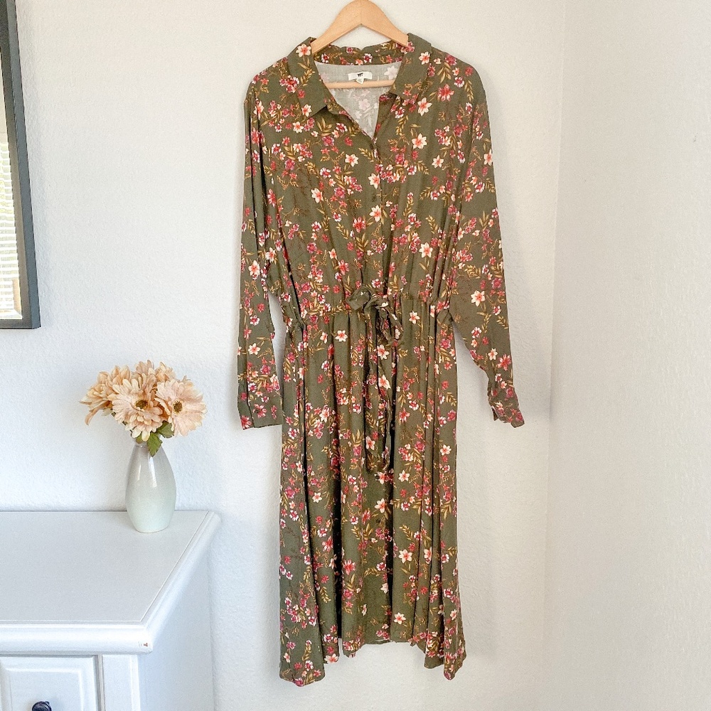 Nordstrom BP. NEW Green Floral Button Down Midi Dress Sz 3X - Picture 1 of 10